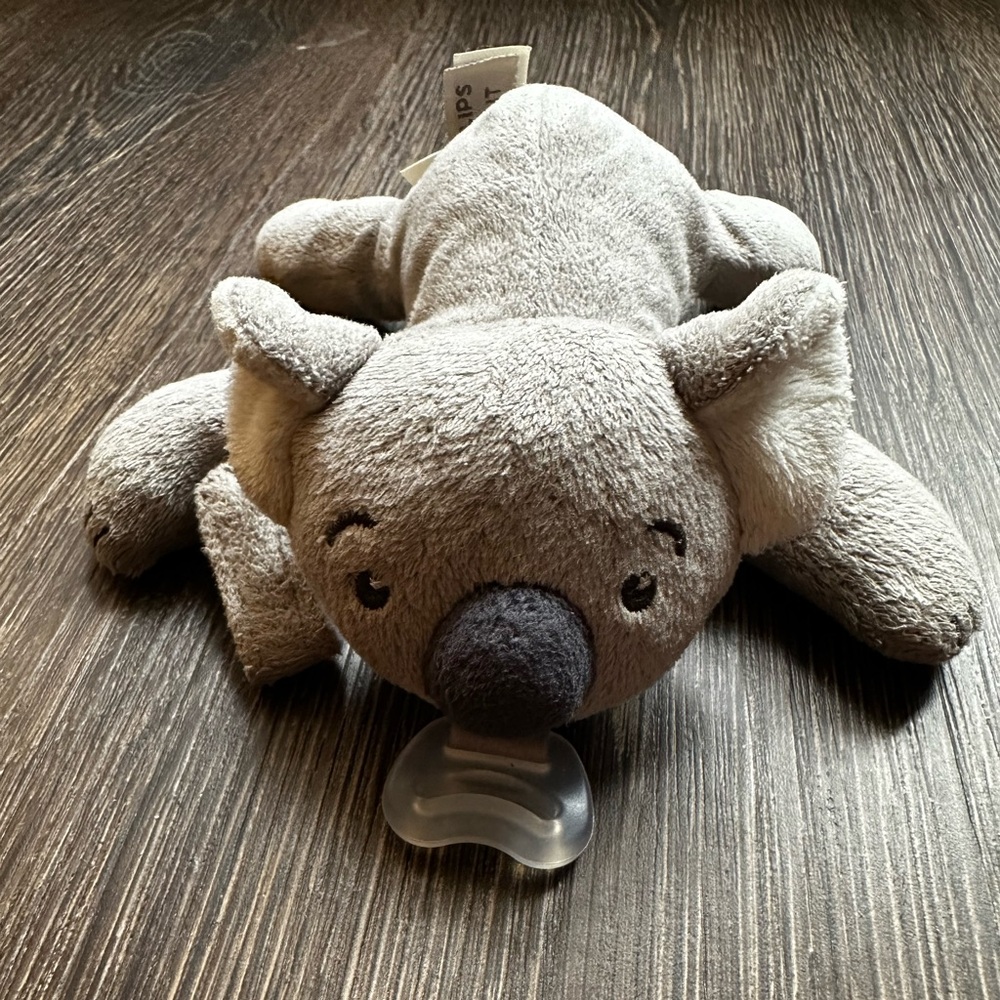 Philips Avent Soothie Snuggle Pacifier Holder Gray Koala Bear baby Plush Lovey